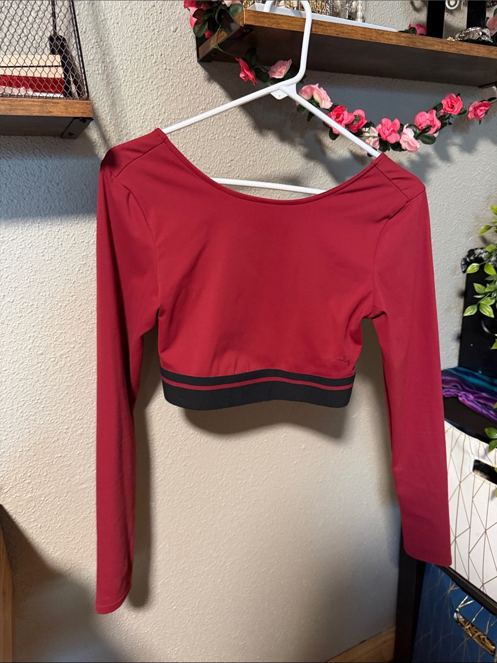 JoyLab Crimson Long-Sleeve Crop Top with Black Hem